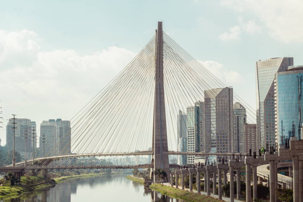 A big bridge passing over water