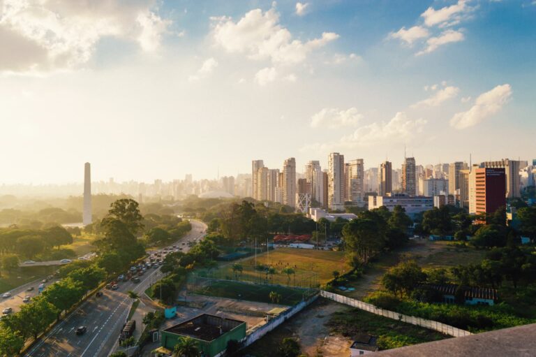 City of Sao Paulo with the Obelisk of Sao Paulo on the left